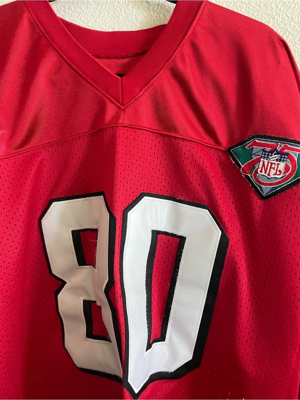 Mitchell & Ness Red Jersey Neckline with White Script Label - Picture 5 of 6